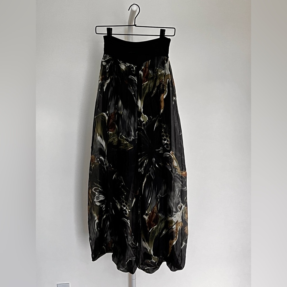 Black Wide-Leg Floral Print Palazzo Pants